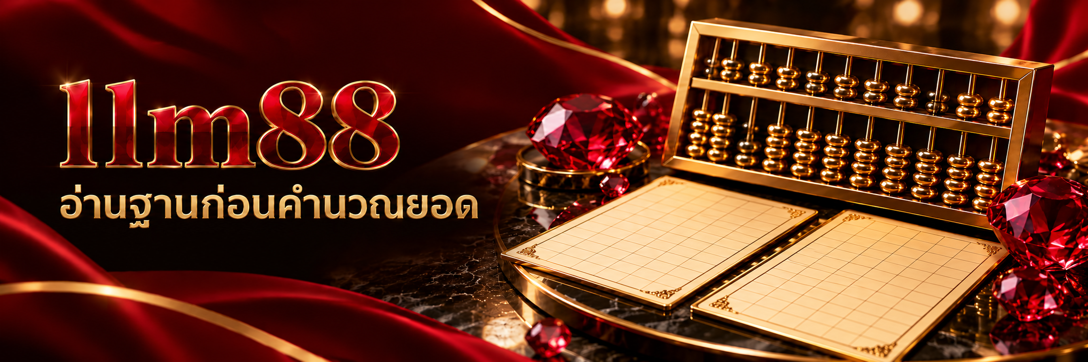 ลูกคิดทองกับแผ่นฐานคำนวณว่างสองใบสีแดง